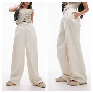 NEW Topshop Tailored Corduroy Wide Leg Pants in Ecru Cream Cord High Rise Size 4